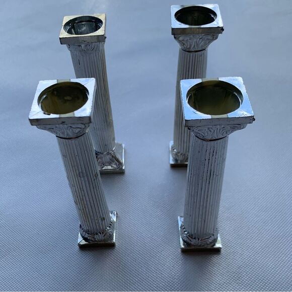 Set of 4 Silver Pillars Columns for Cake Tiers Grecian Roman Vintage 5" - Picture 2 of 5